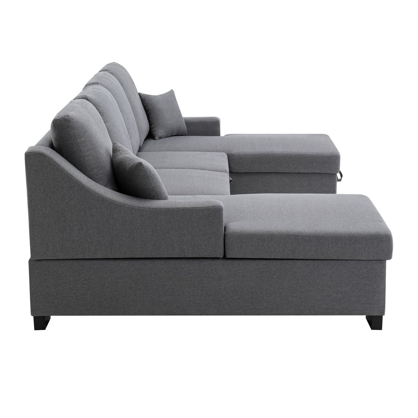 Upholstery Sleeper Sectional Sofa with Double Storage Spaces; 2 Tossing Cushions