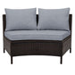 5 Pieces All-Weather Brown PE Rattan Wicker Sofa Set Outdoor Patio Sectional Furniture Set Half-Moon Sofa Set with Tempered Glass Table