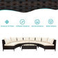 5 Pieces All-Weather Brown PE Rattan Wicker Sofa Set Outdoor Patio Sectional Furniture Set Half-Moon Sofa Set with Tempered Glass Table